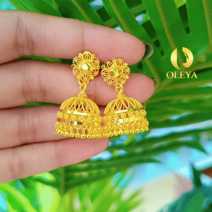 Traditional gold finish dome jhumka earrings for women